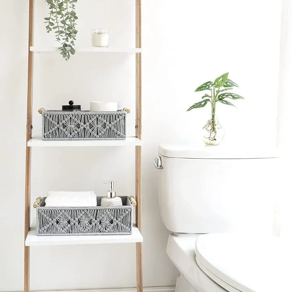 Macrame Storage Baskets Boho Decor Set of 2, grey